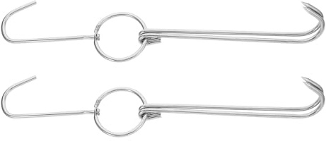 Uonlytech Ganchos para Parrilla de Acero Inoxidable Grandes Doble Gancho para Colgar Carne Soporte para Asar y Ahumar 40 CM 2 Unidades Utensilios para Barbacoa y Cocina