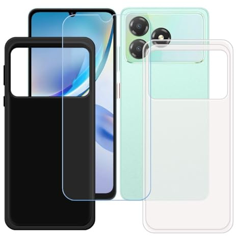 BMPNLSZ Funda (6,75) Screen Protector, Negro + Translúcido Suave Silicona TPU Canica Carcasa Caso Case + Cristal Templado Film Vidrio