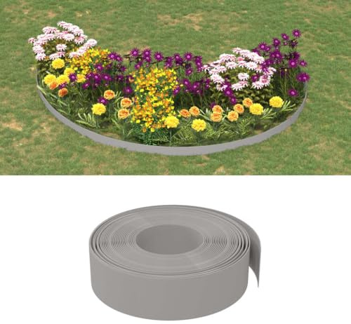Lot de 3 bordures de jardin - En polyéthylène - Gris - 10 m - 15 cm - Pour cour, parterres de fleurs et aménagement paysager