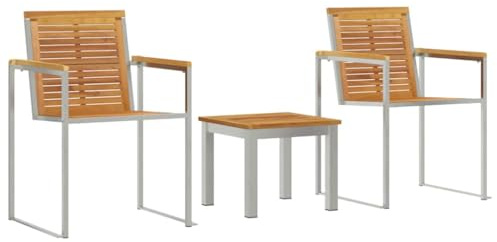Mokuyary Solstol, set om 3, bruna, massivt trä, teak, balkongstol, terrassstolar, matstolar för terrass, trädgård, balkong