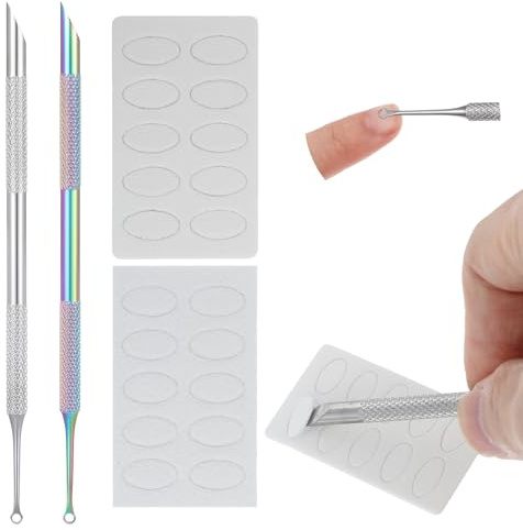 XLIUAX 2 stycken nagelbandsborttagare, Loop Cuticle Pusher, nagelbandspusher dubbelhuvud nagelverktyg med 4 stycken sandpapper för manikyrster hemmasalong nagelvård lotterielos repor