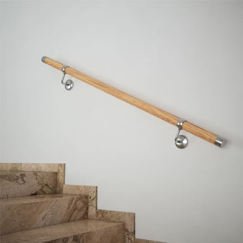Woodworx Oak & Brushed Nickel Indoor Stair Handrail Kit, 1.2m, Brown | Includes everything needed in one box, requiring no drilling of the rails for a fast, straightforward home installation.