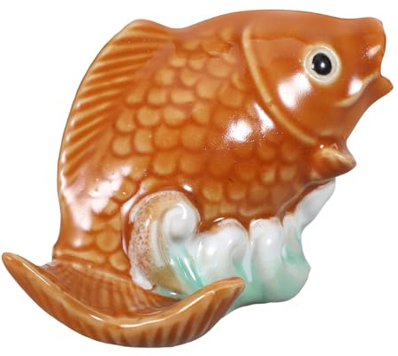 ibasenice Statue de Carpe en Céramique Buse de Fontaine Dorée, Décoration Extérieure pour Bassin, Ornement de Jardin Solide, Figurine de Poisson Koi pour Patio et Aménagement Paysager