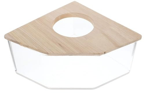 Toyvian Bañera Multifunción para Hámster Transparente de Acrílico Cubierta de Madera y Orificio, Baño de Arena Delicado para Chinchillas y Ratones en Casa