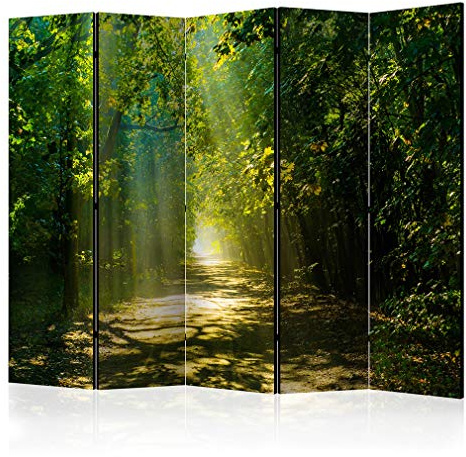 decomonkey Paravent Raumteiler Innen Wald, 225x172 cm, 5-teilig, Beidseitig | Wohnzimmer, Room Divider, Wall, Raumteiler Stehend, Trennwand, Sichtschutz, Spanische Wand, Sichtschutzwand, Holz