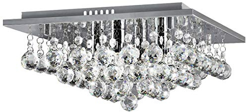 Long Life Lamp Company Modern Elegant Square Chandelier Ceiling Light Crystal Droplets Chrome Base M0062