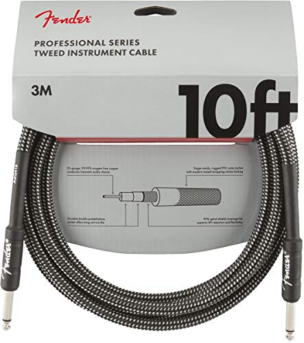 Fender Professional Tweed Gitarrenkabel, gerade, 3 m | 99 % sauerstofffreies Kupfer, rauscharm, vernickelte 6,35-mm-Klinkenbuchsen, ideal für Live-Auftritte, E-Gitarre