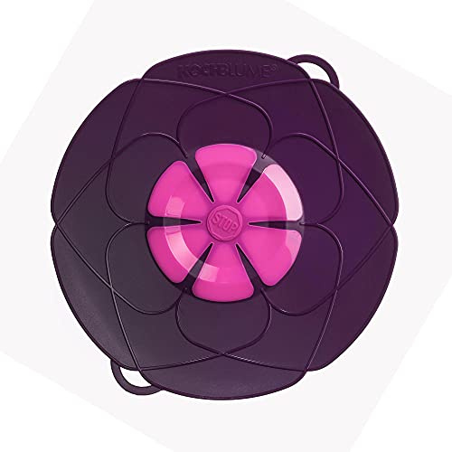 Kochblume The Original, Silicone Boil Over Protector for Pots and Pans, Microwave Lid, Splash Guard and Steamer Attachment (Purple, L, Pot Size 14-24 cm)