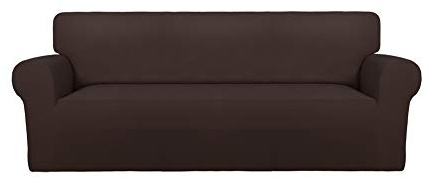 PureFit Super Stretch Sofa Slipcover – Spandex Non Slip Soft Couch Sofa Cover, Washable Furniture Protector with Non Skid Foam and Elastic Bottom for Kids, Pets （Sofa, Chocolate）