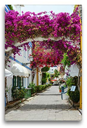 Premium Textil-Leinwand 30 x 45 cm Hoch-Format Bougainvillea in Puerto de Mogan at Gran Canaria., Leinwanddruck von Anja Frost