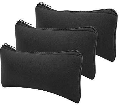 Ladieshow 3pcs Pencil Bag,Neoprene Waterproof Light Mountaineering Storage Pencil Case Camping Soft Wear-Resistant Pen Bag(Black)