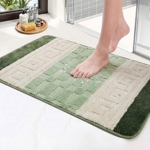 PHP Non Slip Indoor Door Mat, Heavy Duty 40 x 60 cm Waterproof Gel Back Welcome Front Door Mat, Floor Mats for Home, Kitchen and Bedroom Decor - Green