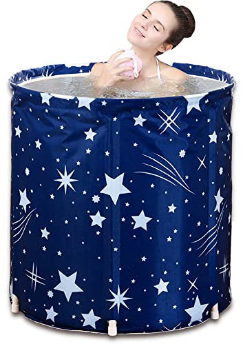 Sinbide - Vasca da bagno pieghevole per adulti, 70 x 65 cm, in plastica, con cotone isolante (motivo stelle, colore blu)