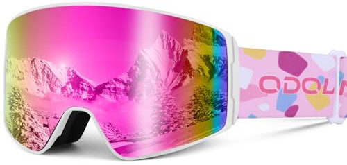 Odoland Skibrille Kinder Unisex Snowboardbrille Helmkompatible mit UV-Schutz und Anti-Beschlage für Jungen und Mädchen zum Skifahren