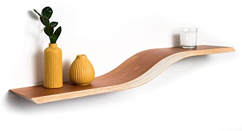 EWART WOODS Mensole galleggianti da parete in legno, design curvo, mobili moderni fatti a mano (ciliegia, 120 cm)