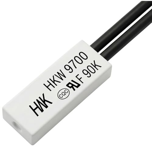 Lumonic HKW9700 Temperaturschalter flach | 90°C ± 5°C | Schließer NO | max. AC 250V/5A | max. DC 24V/8A | Kabel 70mm | 21x8x4mm | Thermoschalter, Bimetall, KSD9700 | Motoren, Netzteile, Heizlüfter