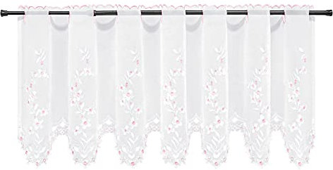 HeichkelL Scheibengardine Modern Bistrogardine Floral Hohl Stickerei Kurzstores Landhausstil Küchenvorhang Set Durchzuglöcher Rosa BxH 150x90 cm
