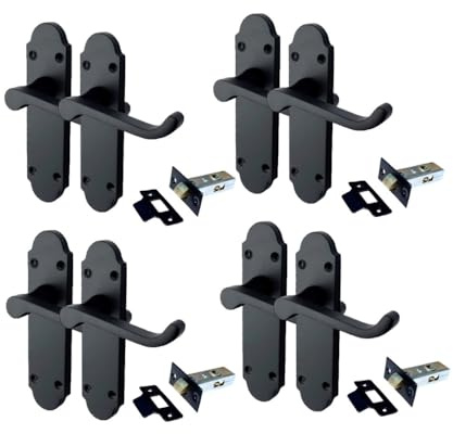 Haven Heritage ® Epsom Internal Quality Door Handles in Matt Black Inc Tubular Latch, Back Plate Size 170mm x 42mm. Sold as 4 x Pairs