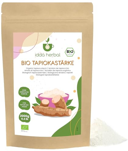 IDDA Herbal Harina de Tapioca Orgánica 2kg, Almidón de Tapioca Orgánico Molido, Harina sin Gluten