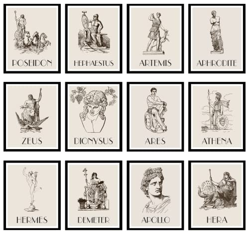 97 Decor Griechische Mythologie-Dekoration – griechische Dekoration, griechische Götter Poster, griechische Mythologie-Geschenke, Poseidon Athena Göttin Dekor (20.3x25.4 cm, ungerahmt)
