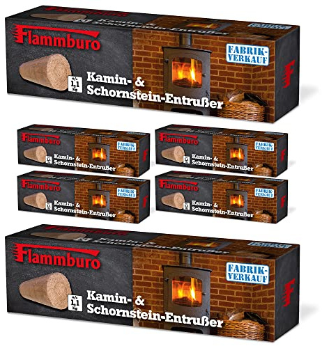 FLAMMBURO Kamin Entrußer 6er Pack, für Kaminofen & Brennraum | Entrußerblock mit Aktivsubstanz, Reinigungsscheit, für Herdfeuer und Ofenpflege geeignet