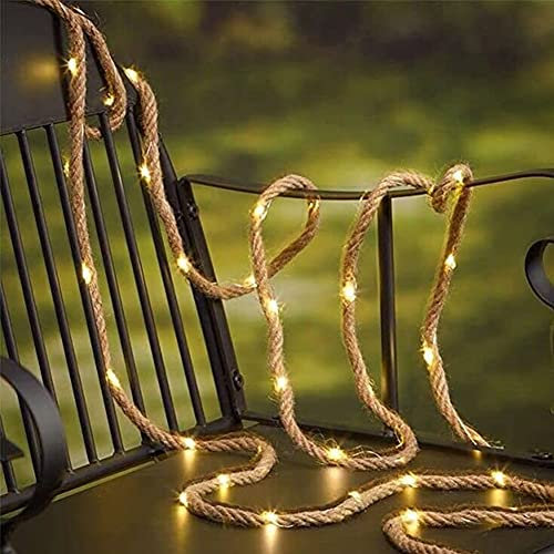 Hemp Rope String Lights, Creative LED Hemp Rope String Light IP65 Waterproof Hemp Rope Pendant Lights Memory Function Solar/Battery Powered for Outdoor Garden Patio Balcony Decor