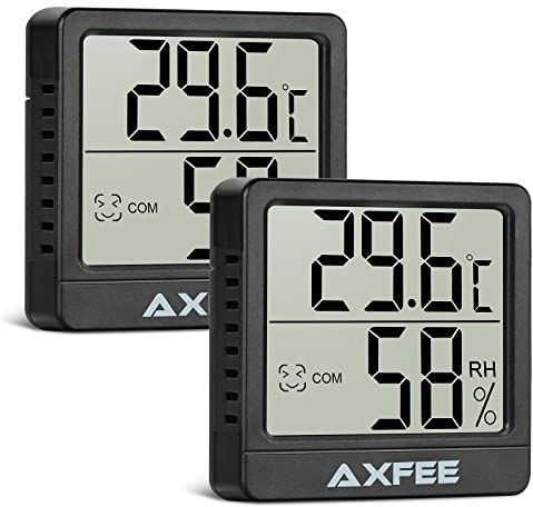 AXFEE Mini LCD Thermometer, 2PCS Digital Thermometer Innen,Hygrometer Innen | Thermometer Hygrometer, Kabelloses, Luftfeuchtigkeit Meter für Babyzimmer Wohnzimmer Büro Gewächshaus(Schwarz)