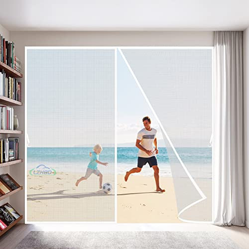 LZHBD Magnetic Fly Screen Door 130x180cm Chain, Full Size, Heavy Duty Curtain, Pet friendly, for House, French Doors, White, New-Version