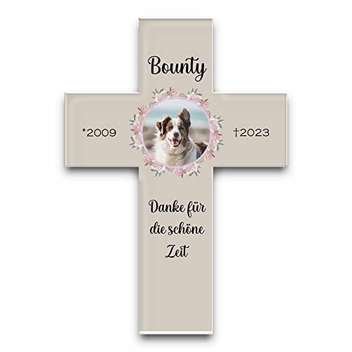CHRISCK design Personalisiertes Grabkreuz mit vielen verschiedenen Designs - ideal als Andenken oder für den Friedhof - 23x33 cm
