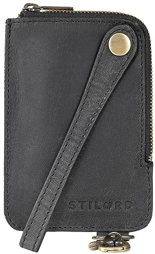 STILORD Eamon Schlüsselglocke Leder Herren & Damen mit Karabiner l Vintage Schlüsseletui Schlüsseltasche Reißverschluss Echtleder Schlüsselmäppchen klein Farbe:anthrazit