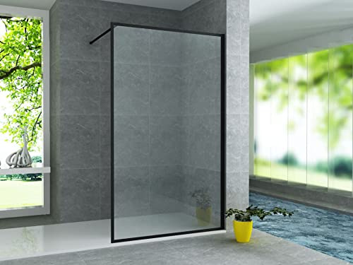 Aloni Walk In Duschwand, 1400 x 2000 mm, Schwarz Matt | ESG Sicherheitsglas 8 mm, Nano Beschichtung gegen Kalk, Komplettrahmen, Wandmontage links oder rechts