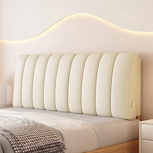 ZZYK Modernes Bett Rückenlehne Gepolstertes Für Erwachsene,Mit Seitentasche,Lesekissen,Kopfteil Kissen Wandkissen Für Zuhause,Schlafzimmer,Weiches Kissen,Beige,Paste 47/Full