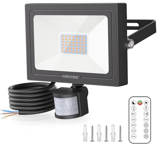 MEIKEE LED-Strahler für den Außenbereich, 35 W, mit Bewegungsmelder, warmweiß, 2700 K, LED-Strahler mit Fernbedienung, 3000 lm, 3 Modi, wasserdicht IP66, Sicherheitsbeleuchtung für Haus, Garage, Hof