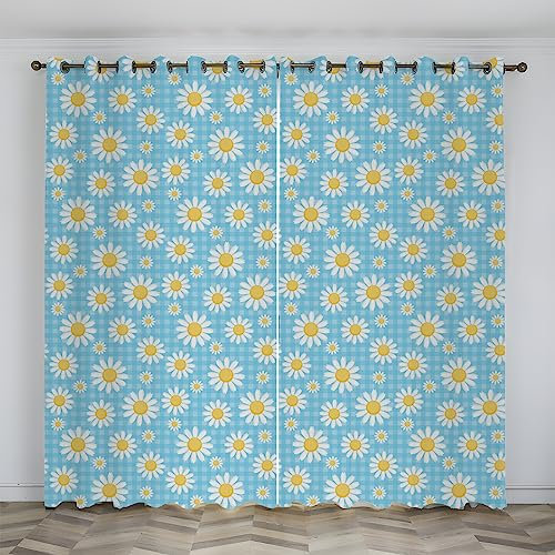 SJSXWQN Cortinas Salon Dormitorio Crisantemo Azul Cortinas Opacas con Ojales Cortinas Termicas Aislantes Frio y Calor para Decoracion Habitacion Cocina 2 Piezas B 140 x H 225 cm