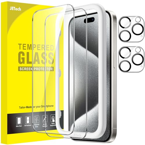 JETech Screen Protector for iPhone 15 Pro, 2+2 Pack | with Camera Lens Protector, HD Clear Tempered Glass, Anti-Scratch Protection, Easy Installation Tool