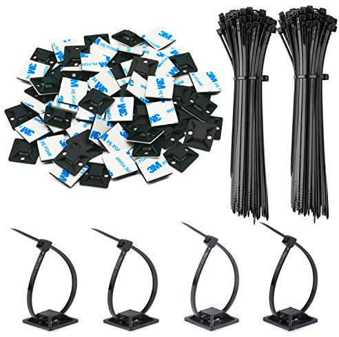 Paquete de 500 soportes adhesivos para bridas de 3/4 pulgadas con clips de alambre multiusos con agujero de tornillo, soporte de alambre de anclaje en el soporte de alambre, incluye 100 clips (negro)
