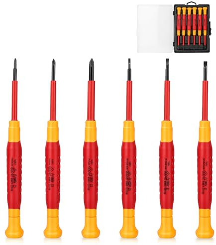 HAUTMEC 6PCS Small Precision Screwdriver Set 1000V Mini Insulated Screwdriver Set with VDE Certified, S2 Steel, Slotted and Phillips Magnetic Tip for Electrical Work, HT0313-UK