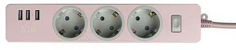 EVOELEC 3-Fach PINK Steckdosenleiste mit 3 USB und Schalter Mehrfachsteckdose 1.5M (4000W/16A) Dreiersteckdose mit Überstromschutz USB