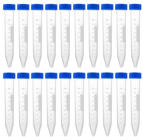 HUAZIZ Kegel Zentrifugenröhrchen Reagenzgläser, 20 Stück Kunststoff Zentrifugenröhrchen mit Blue Schraubverschluss, 10ml Abgestuften Probenbehälter Probenröhrchen für Labor Chemie Experimente