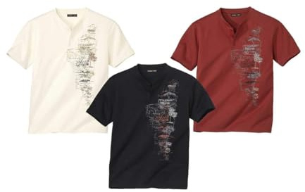 ATLAS FOR MEN - 3er-Pack Herren T-Shirts - 100% Baumwolle - Kurze Ärmel - Henleykragen - Verfügbar in großen Größen von M bis 5XL