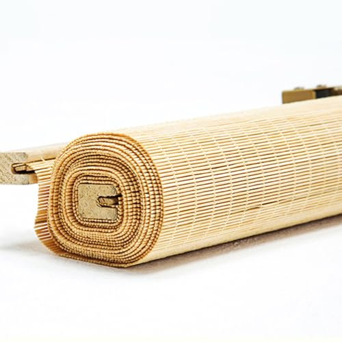 Natur Bambusrollo,Fenster Raffrollo Mit Hakenaufhängung Sonnenschutz Sichtschutz Rollo Seitenzugrollo Holzrollos für Teehaus Restaurant Garten Balkon (130x300cm(51x118in))