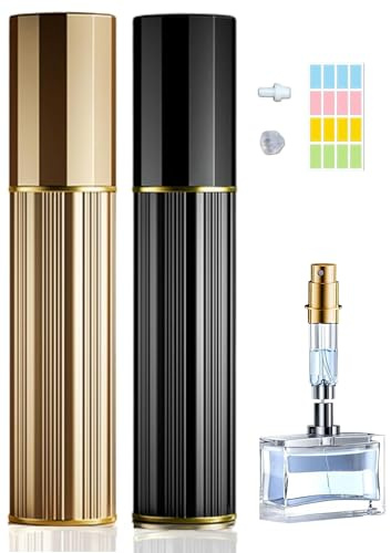 Travelofo 10ML Parfüm Abfüller, Parfümzerstäuber Nachfüllbar, Befülltechnik Ohne Trichter Leer Parfüm Zerstäuber Sprühflasche für Reise Handtasche Unterwegs (Gold & Schwarz)