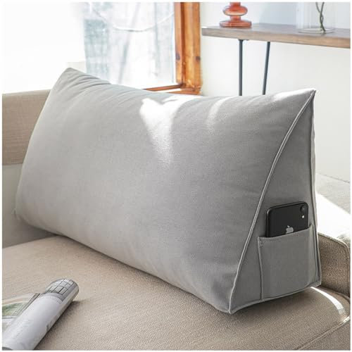 ZTGL Rückenkissen Lesekissen für Bett, Comfortable Rückenlehne Dreieckigen Sofakissen Wandkissen Bett für Lesen Schlafzimmer Erkerfenster Kopfenden Tatami Der,Grau,120x20x35cm