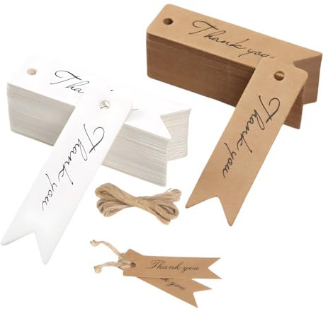 SHSHbuy Geschenkanhänger 100 Stück Geschenk Anhänger Etiketten Kraftpapier Tags Craft Card Thank You Etiketten Tags mit 10M Jute-Schnur für Hochzeit Geburtstag Weihnachten 7 * 2 cm