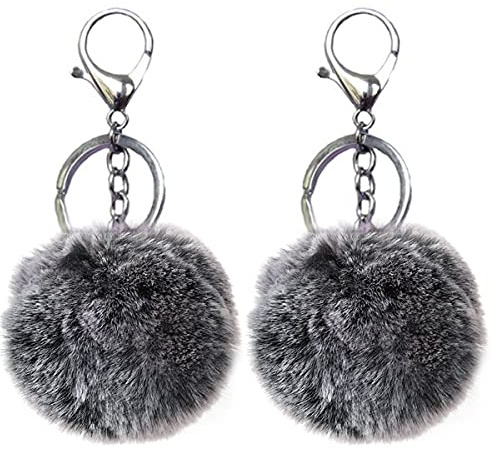 Xsclpomddy 2 Stück Pom Pom Schlüsselbund künstliche weiche Kaninchenhaar Taschenanhänger Ball Schlüsselanhänger für Handtasche Auto Anhänger