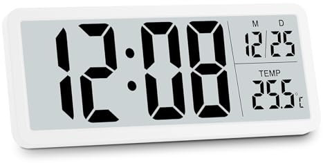 BORDEAG Funkuhr Digital, Digitale Wanduhr Mit Temperaturanzeige Und Hygrometer, Datum, Wecker Großes Display Für Schlafzimmer Büro