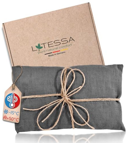 LATESSA® Cojín de huesos de cereza para microondas, de lino fino, moderno, sostenible y justo, de alta calidad, cojín de grano grande para cuello, hombros, vientre y espalda, cojín térmico para bebés,
