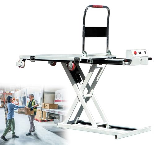 Beachtiful Hydraulic Lift Table Cart, Mobile Hydraulic Scissor Lift, 270kg Capacity, 102cm Lifting Height, Electric Scissor Lift Table with 4 Wheels