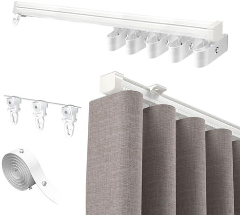Robusto Binario per Tende Da Esterno Bastone Binario A Soffitto In Alluminio, Binario per Tende A Onde, Bastone Tenda Onda Moderno, Binario per Tende A Soffitto Bianco per Finestre e Tende Divisorie(1