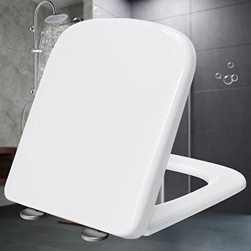 Abattant WC familial avec fermeture amortie - Abattant WC universel - Blanc - Carré - Fixation par le haut - 34 x 43,5 cm